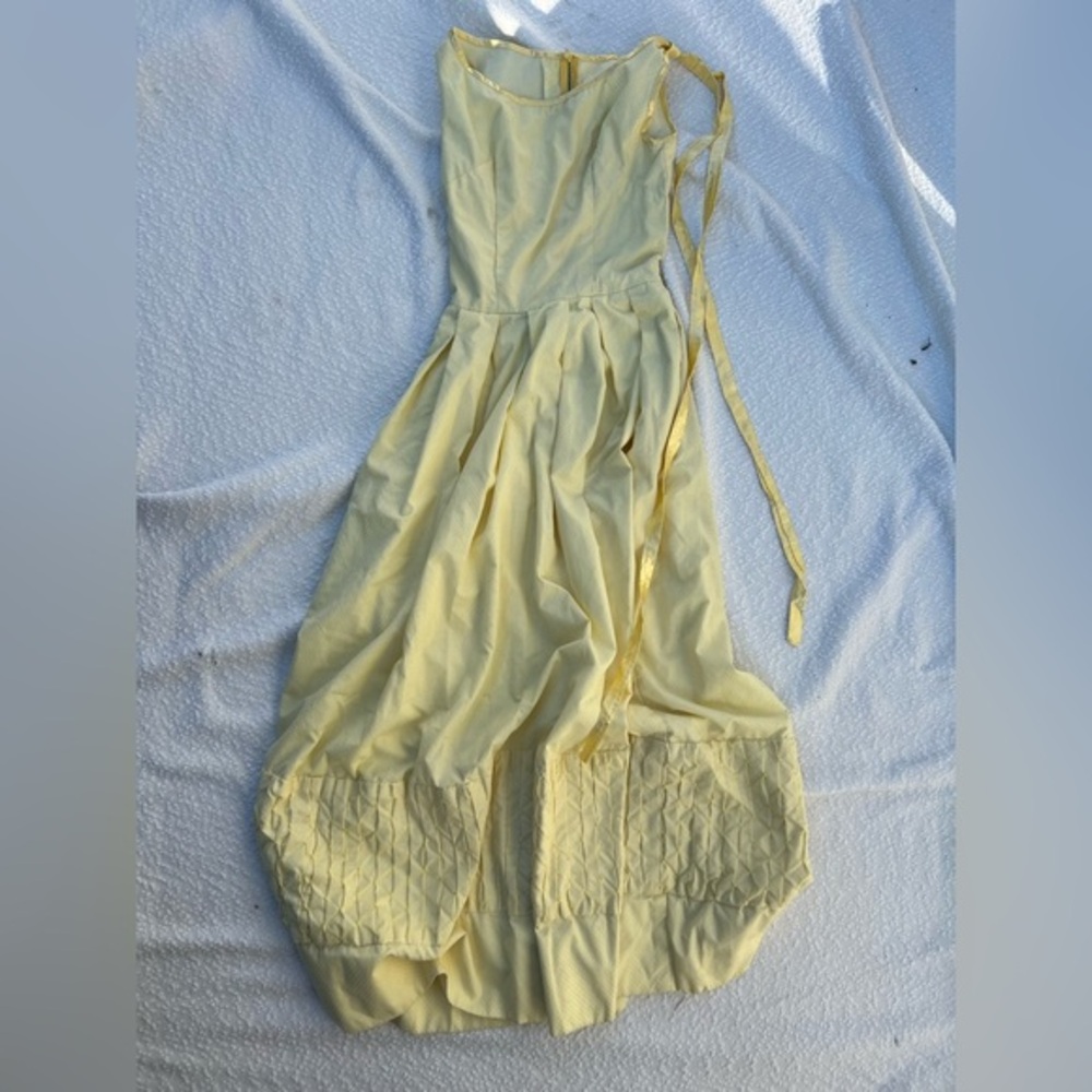 VTG 50s 60s Handmade Yellow Dress Gown Smocked‎ Hem Rockabilly Pinup XS 50"